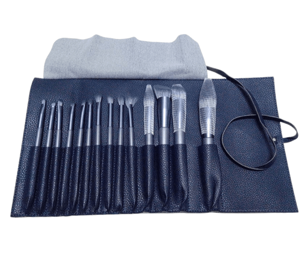 14 Pieces Brush Set with Black Case, Matte Black Handles