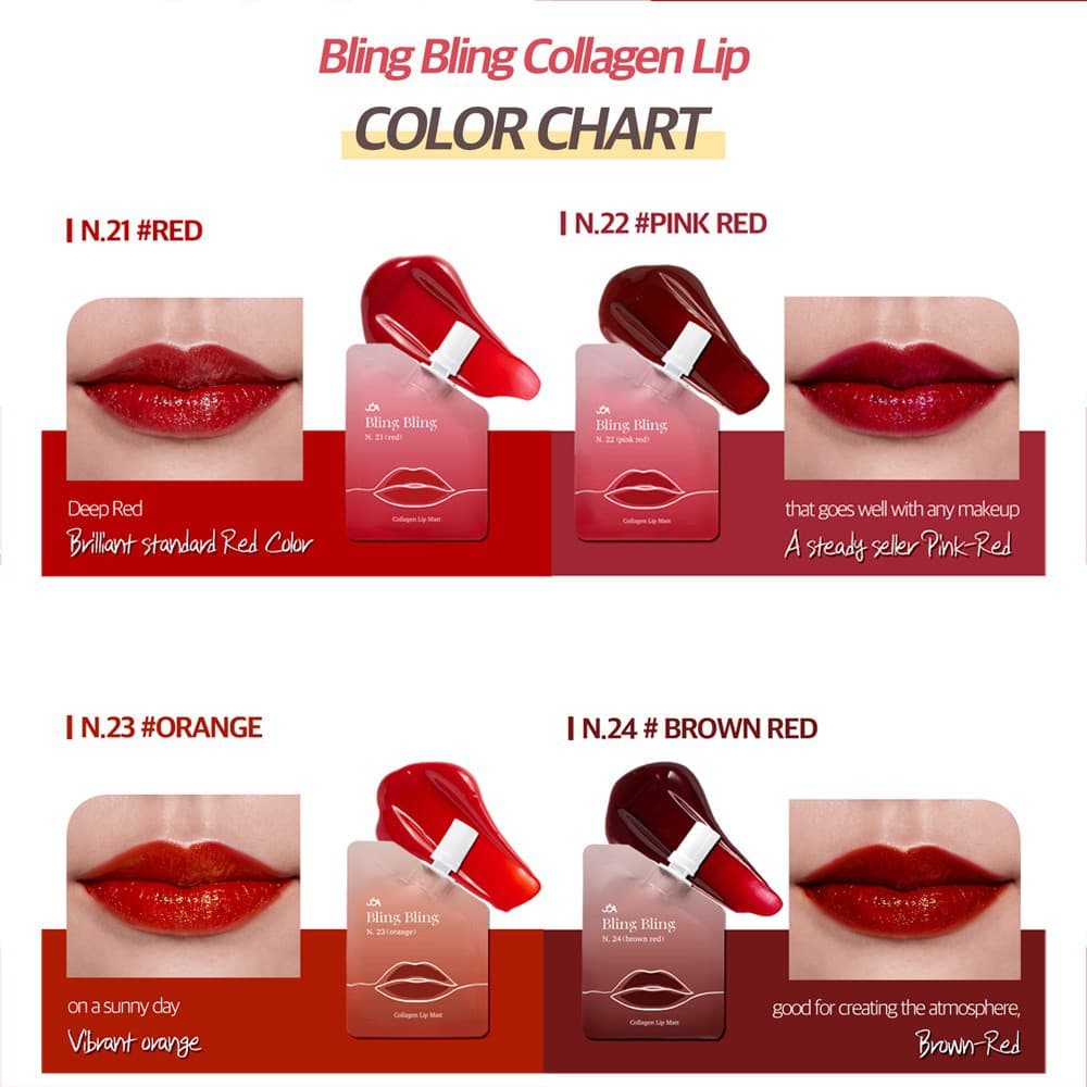 JOA Bling Bling Collagen Lip tint 4Colors(Red, pink red, brown red, & Orange)