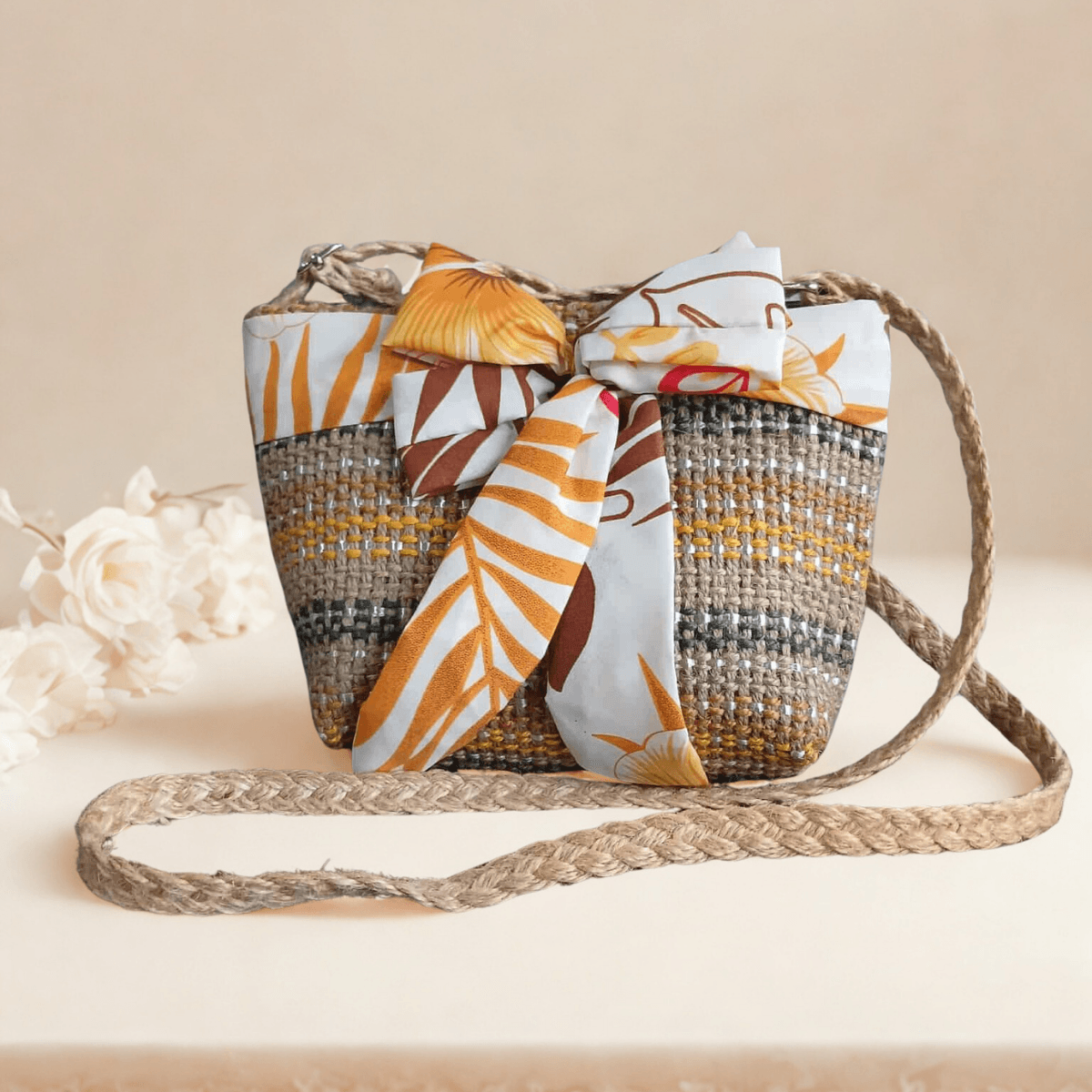 Native Woven Crossbody Bag with Ribbon